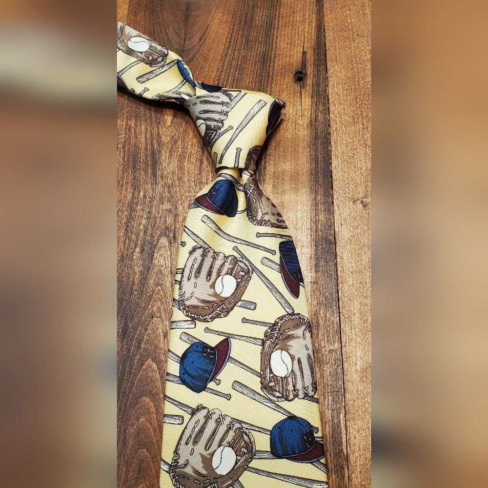 Baseball Themed Bright Yellow Neck Tie